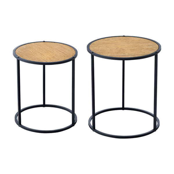 [en.casa] Bijzettafel Moriusaq set van 2 rond zwart en houtkleurig