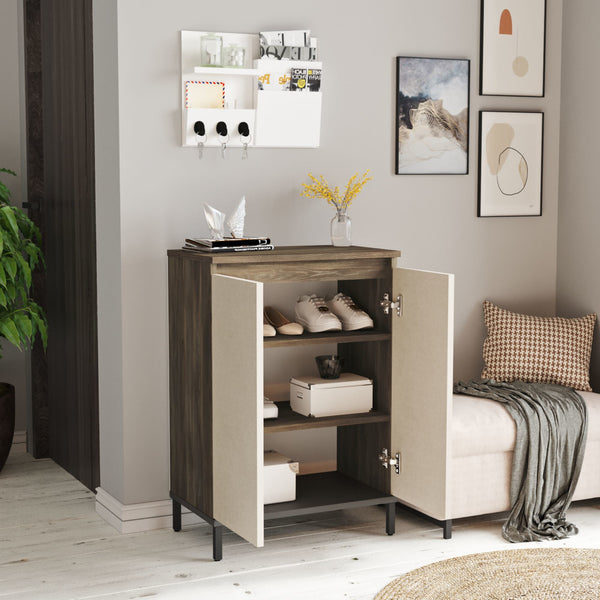 [en.casa] Schoenenkast Lieksa 85,5x60x35,5cm eiken grijs
