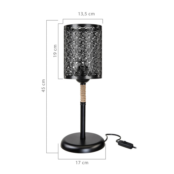 Lampe de bureau Filton en métal corde de jute 45 cm E27 noir / naturel [lux.pro]