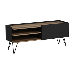 Meuble TV Dronninglund à porte 50 x 124 x 37 cm noir / effet bois [en.casa]