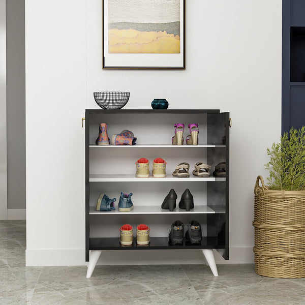 [en.casa] Schoenenkast Gjern 91x72x37 cm marmer zwart