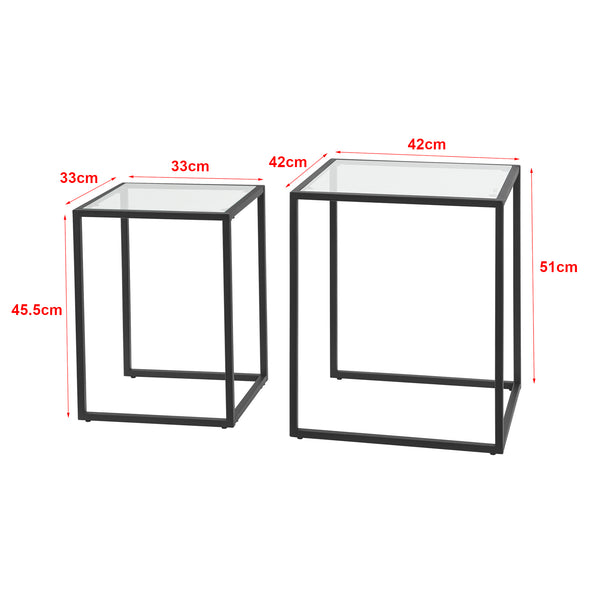 Lot de 2 tables d'appoint Holstebro gigognes en verre et métal transparent / noir [en.casa]
