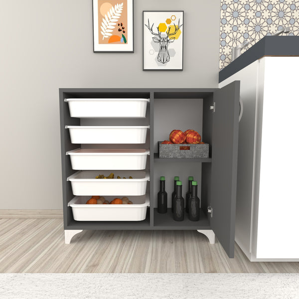 Meuble de rangement Lødingen à porte et 5 bacs 78,5 x 77 x 30 cm anthracite / blanc [en.casa]