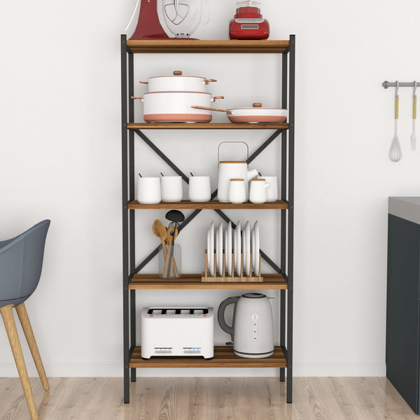 [en.casa] Staand rek Tomelilla 160x66x34 cm walnootkleurig