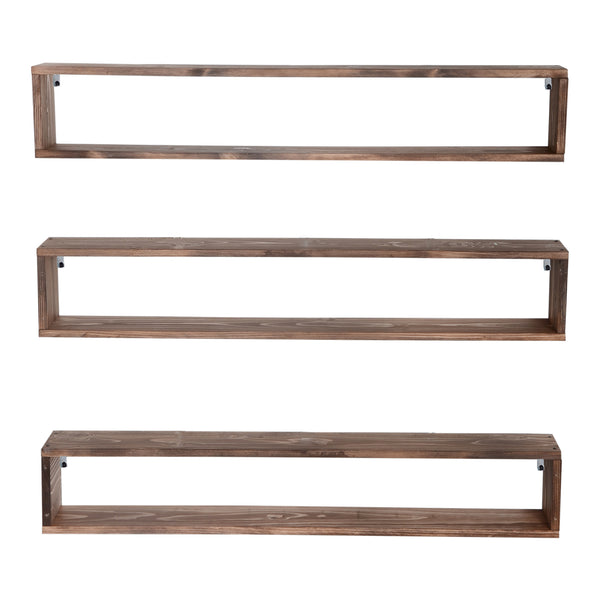 [en.casa] Wandplank set van 3 Næstved 100x14x18 cm houtkleurig