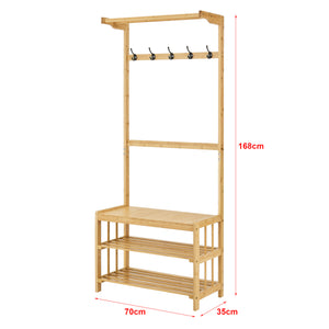 [en.casa] Schoenenrek Tornio met kapstok bamboe 168x70x35 cm
