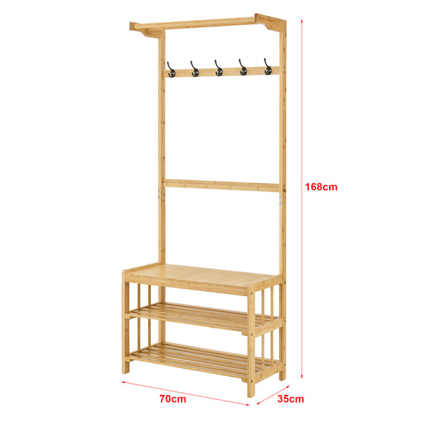 [en.casa] Schoenenrek Tornio met kapstok bamboe 168x70x35 cm