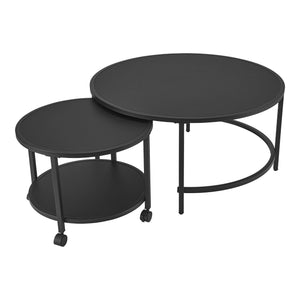 Lot de 2 tables basses Værøy rondes gigognes à roulettes et espace de rangement noir [en.casa]