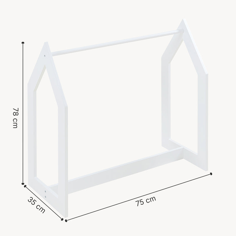 Croquis coté Portant à vêtements Værløse de forme cabane pour enfant 78 x 75 x 35 cm blanc [en.casa]