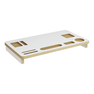 Monitorstandaard Tjele verhoger 7x54x30 cm wit en houtkleurig [en.casa]