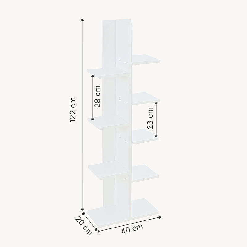 Croquis coté Bibliothèque Rødekro à 9 surfaces de stockage 122 x 40 x 20 cm blanc [en.casa]