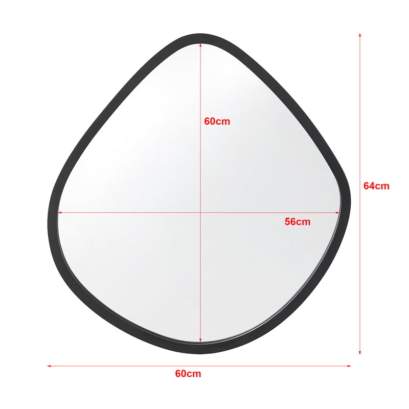 Croquis coté Miroir mural Galatone forme arrondie 64 x 60 cm noir mat [en.casa]
