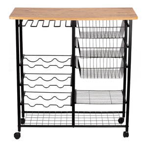 Chariot de bar Rønnede avec casier à vin noir effet bois [en.casa]
