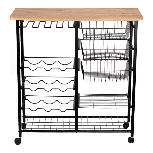 Chariot de bar Rønnede avec casier à vin noir effet bois [en.casa]