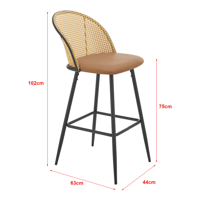 Croquis coté Lot de 2 tabourets de bar Gausdal 102 x 44 x 63 cm marron [en.casa]