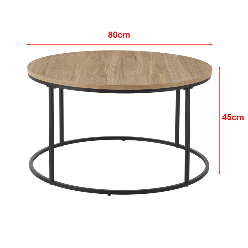 Croquis coté Table basse Kuhmoinen ronde diamètre 80 cm noir et effet bois [en.casa]