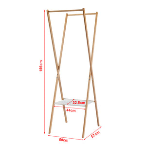 [en.casa] Bamboe kledingrek Iisalmi 156x50x57 cm houtkleurig en wit
