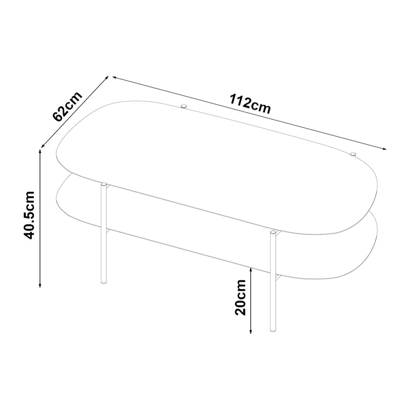 Croquis coté Table basse Enebakk acier 112 x 62 x 41 cm noir mat [en.casa]