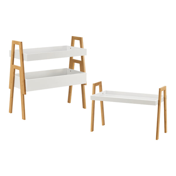 Lot de 3 étagères empilables Hitra bambou 85 x 65 x 30 cm naturel blanc [en.casa]