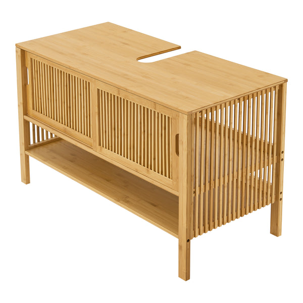 Meuble sous lavabo Hvaler bambou 60 x 100 x 45 cm naturel [en.casa]