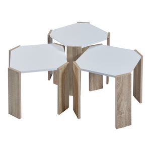 [en.casa] Bijzettafel set van 3 Rantasalmi eikenkleurig en wit