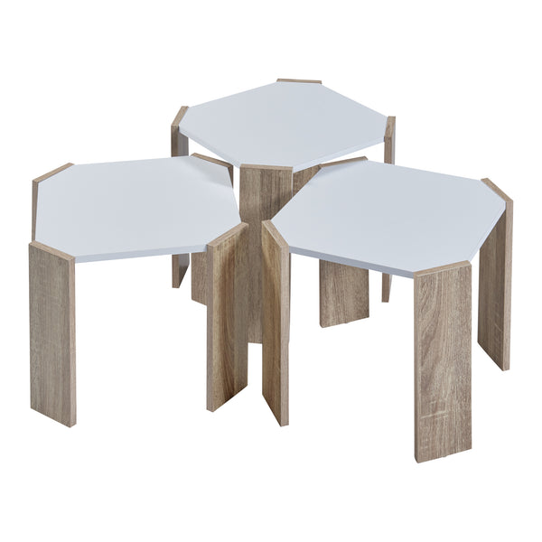 [en.casa] Bijzettafel set van 3 Rantasalmi eikenkleurig en wit