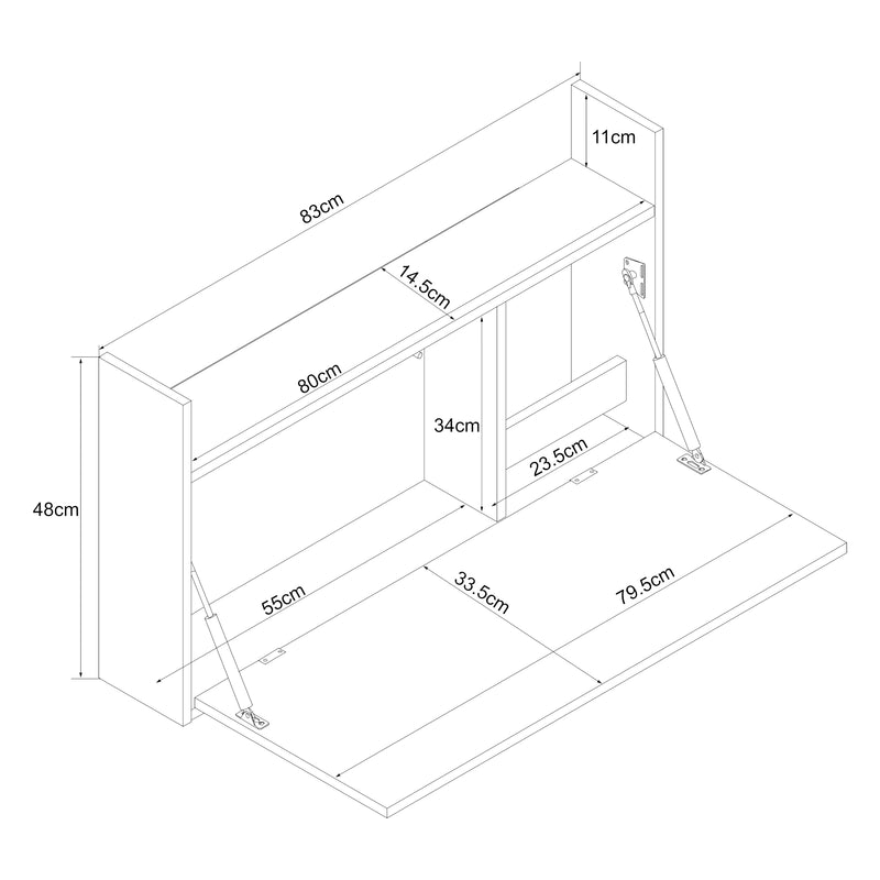 Croquis coté Bureau mural rabattable Rautalampi 48 x 83 x 48 cm [en.casa]
