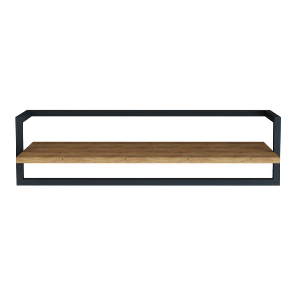 Portemanteau mural Evje avec barre de penderie et étagère panneau de particules acier 80 x 30 x 20 cm effet bois noir [en.casa]