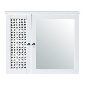 Armoire murale de salle de bain Karlsøy avec miroir MDF PVC effet rotin 50 x 60 x 15 cm blanc [en.casa]