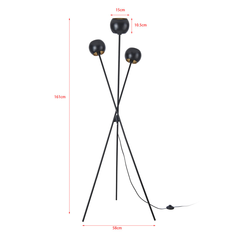 Maatschets lux.pro Staande lamp Nykvarn vloerlamp 161 cm 3xE14 zwart en goudkleurig
