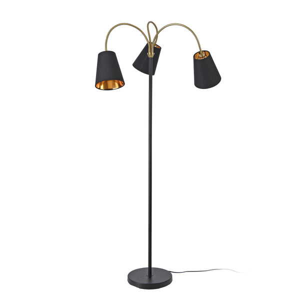 Lampadaire Wycombe avec 3 douille E14 métal polyester hauteur 154 cm noir or lux.pro