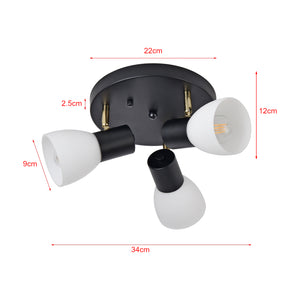 Plafonnier Abbey avec 3 douilles E14 hauteur 12 cm métal verre noir or blanc lux.pro