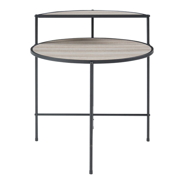 Table d'appoint ronde Fyresdal avec étagère métal MDF 68 x 62 cm noir effet chêne [en.casa]