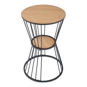 Table d'appoint Fossbergom avec plateau rond et étagère métal MDF 62 x 40 cm noir effet chêne [en.casa]