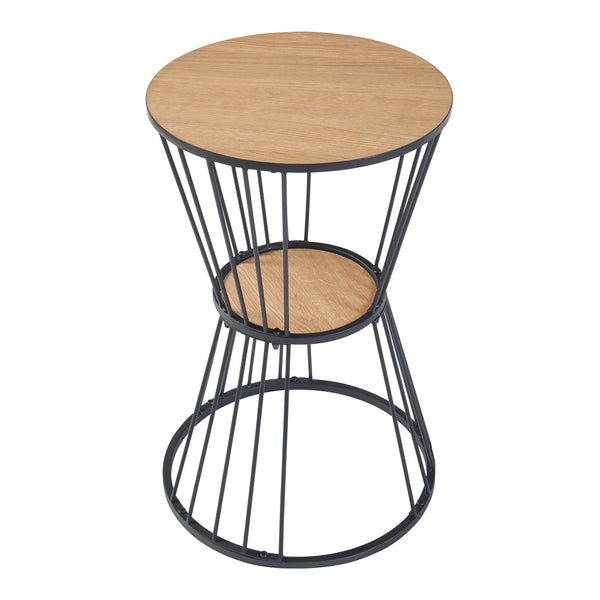 Table d'appoint Fossbergom avec plateau rond et étagère métal MDF 62 x 40 cm noir effet chêne [en.casa]