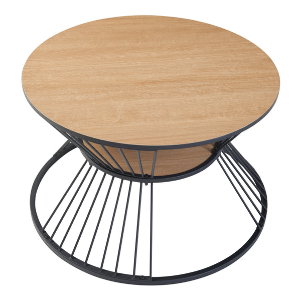 [en.casa] Salontafel Fossbergom rond 42xØ70 cm zwart en eikenkleurig
