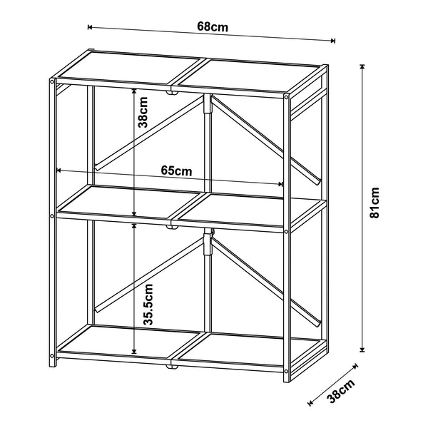 [en.casa] Open kast Telemark opvouwbaar 81x68x38 cm zwart en eikenkleurig