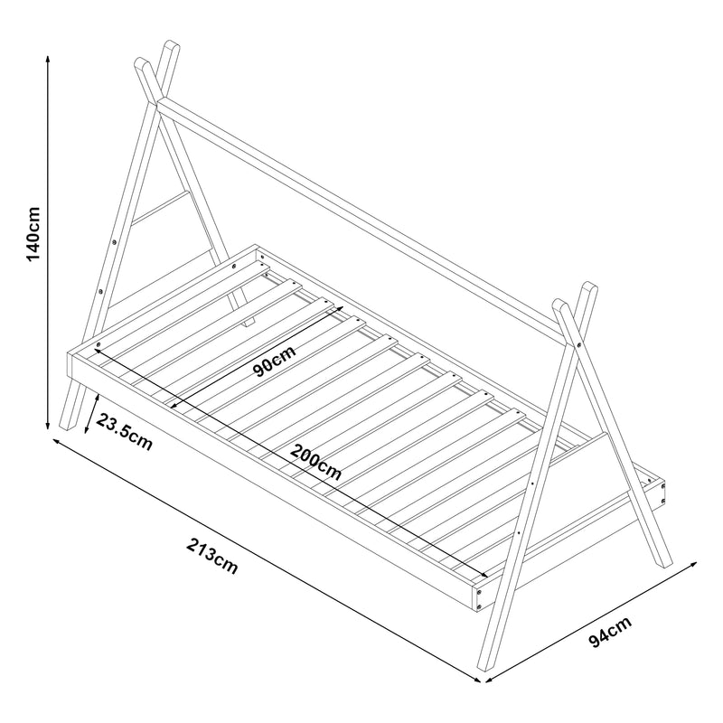 Maatschets Kinderbed Siikajoki Tipi hoog uitvoering 90x200 cm naturel en wit [en.casa]