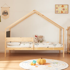 Kinderbed Sodankylä huisbed met onderschuifbed 90x200 cm naturel en zwart [en.casa]