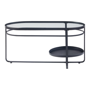 Table basse Kumla avec plateau ovale et étagère métal verre trempé 90 x 43 x 46 cm noir [en.casa]