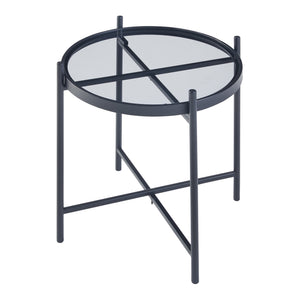 Table d'appoint ronde Lier verre trempé métal 46 x 42 cm noir [en.casa]