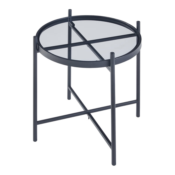 Table d'appoint ronde Lier verre trempé métal 46 x 42 cm noir [en.casa]