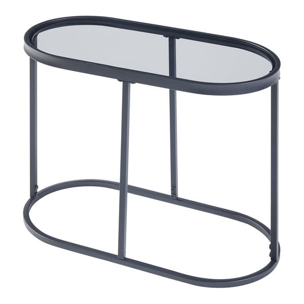 Table basse Luleå avec plateau ovale métal verre trempé 55 x 28 x 45 cm noir [en.casa]