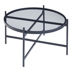 Table basse Lier avec plateau rond en verre trempé de 5 mm métal 61 x 40 cm noir [en.casa]