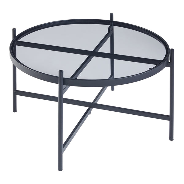 Table basse Lier avec plateau rond en verre trempé de 5 mm métal 61 x 40 cm noir [en.casa]