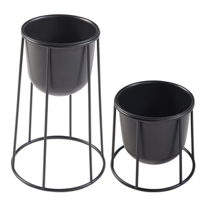 Set de 2 porte-plantes Nesseby de tailles variées avec cache-pots métal noir [en.casa]
