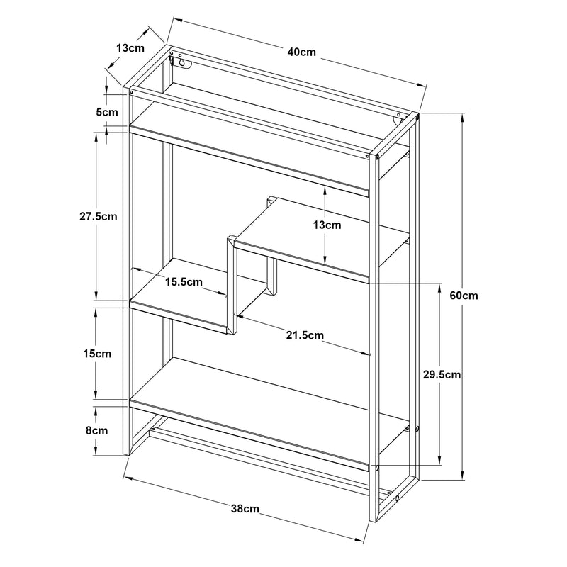 Maatschets Wandrek Uurainen staal met 4 planken 60x40x13 cm zwart [en.casa]
