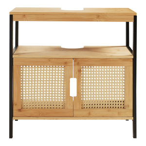 Wastafelonderkast Tervola 60x60x35 cm zwart naturel en rotan look [en.casa]