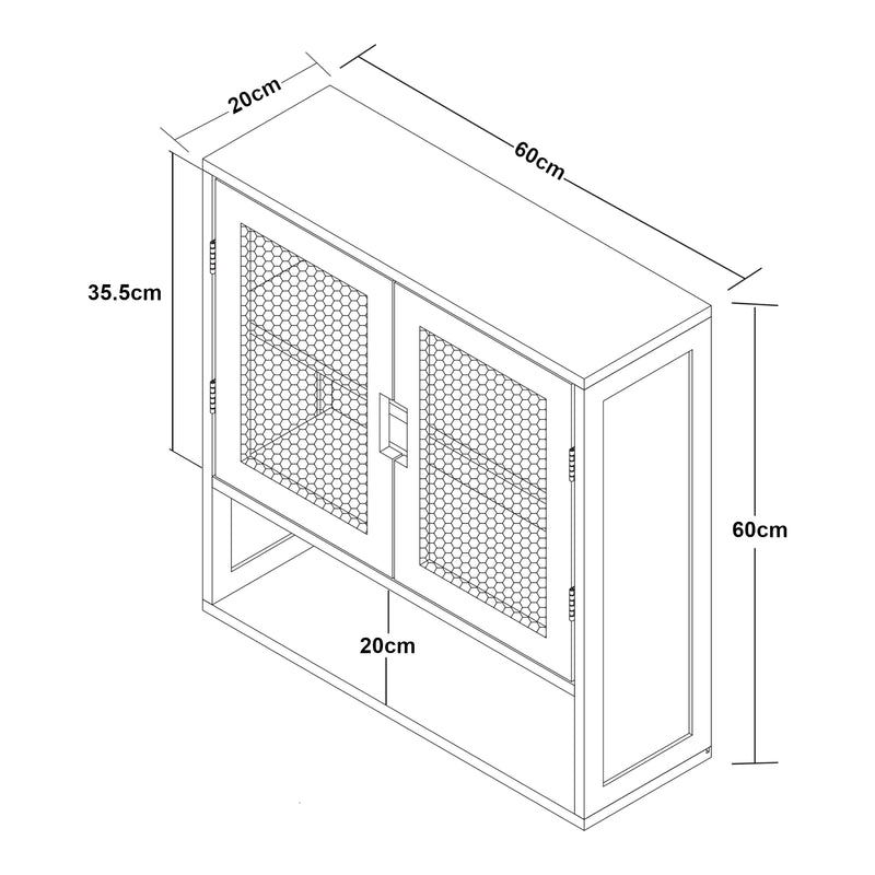 Maatschets Badkamerkast Tervola zwevend 60x60x20 cm zwart naturel en rotan look [en.casa]