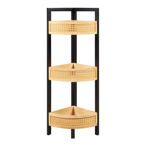 Hoekkast Tervola met 3 planken 80x23x31,5 cm zwart naturel en rotan look [en.casa]